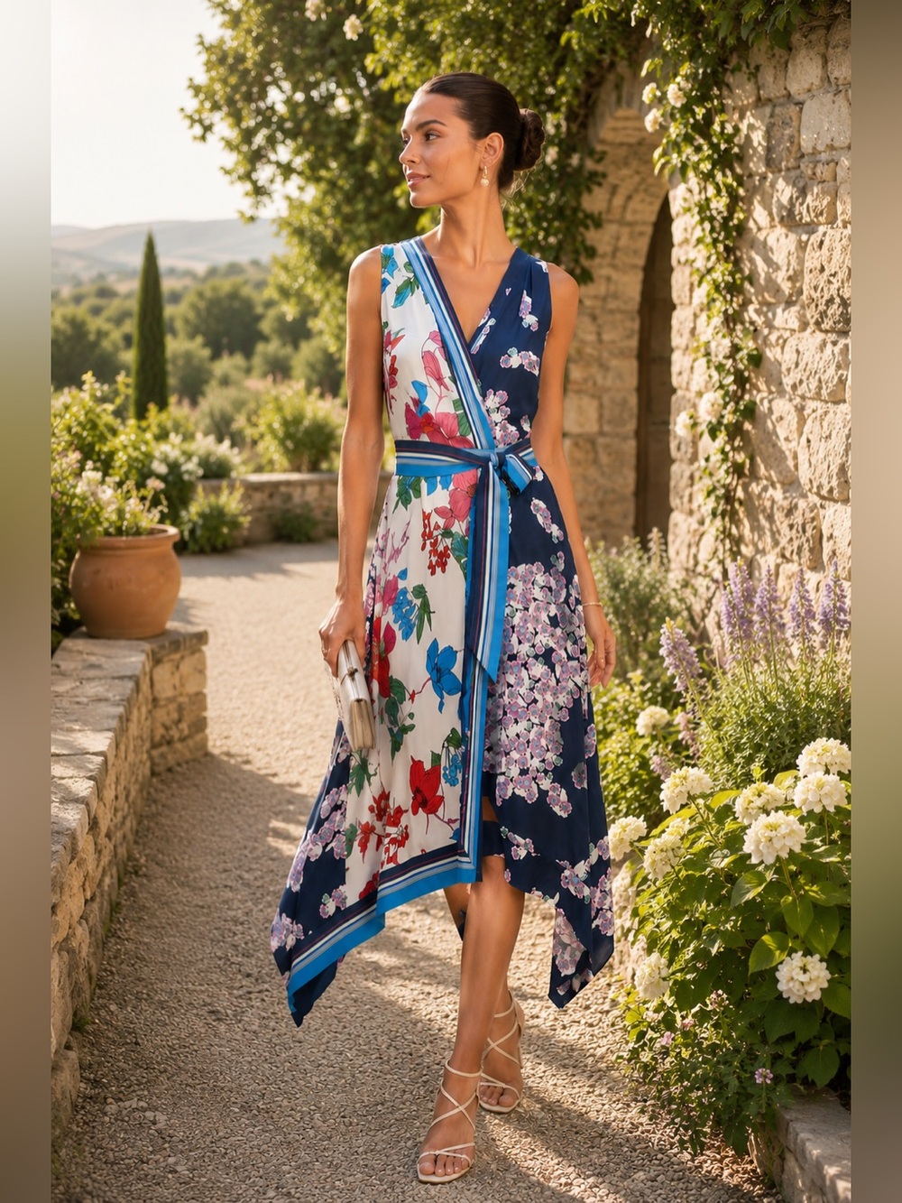 Maeve x Anthropologie | Botanica Floral Wrap Midi Dress in Navy & White - Size 4
